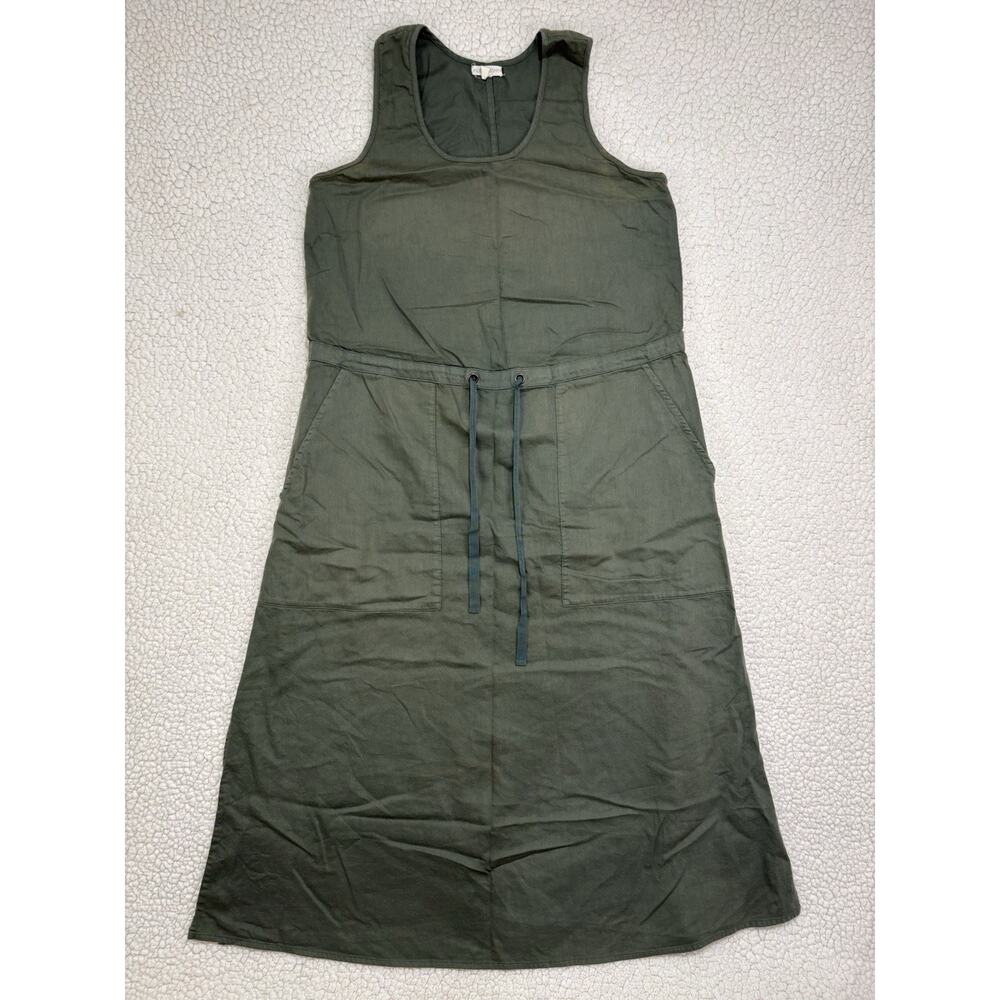 Eileen Fisher Nori Organic Cotton Drawstring Midi Dress Womens Size XS Olive